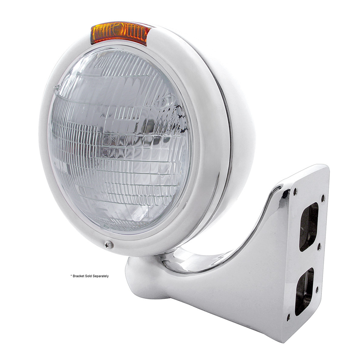 Stainless Steel Classic Headlight 6014 Bulb & Turn Signal - Amber Lens