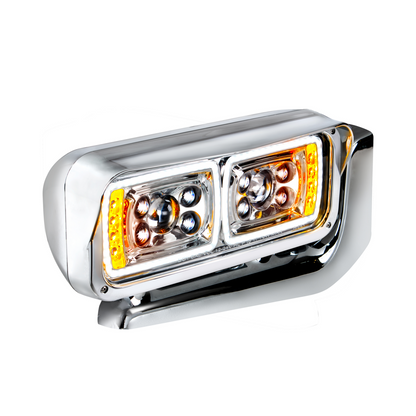 10 High Power LED "Chrome" Projection Headlight Assembly With Mounting Arm - Passenger Side