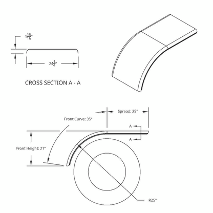 60" 430 Stainless Steel (16ga) Smooth Half Fender - SE Series (Pair)