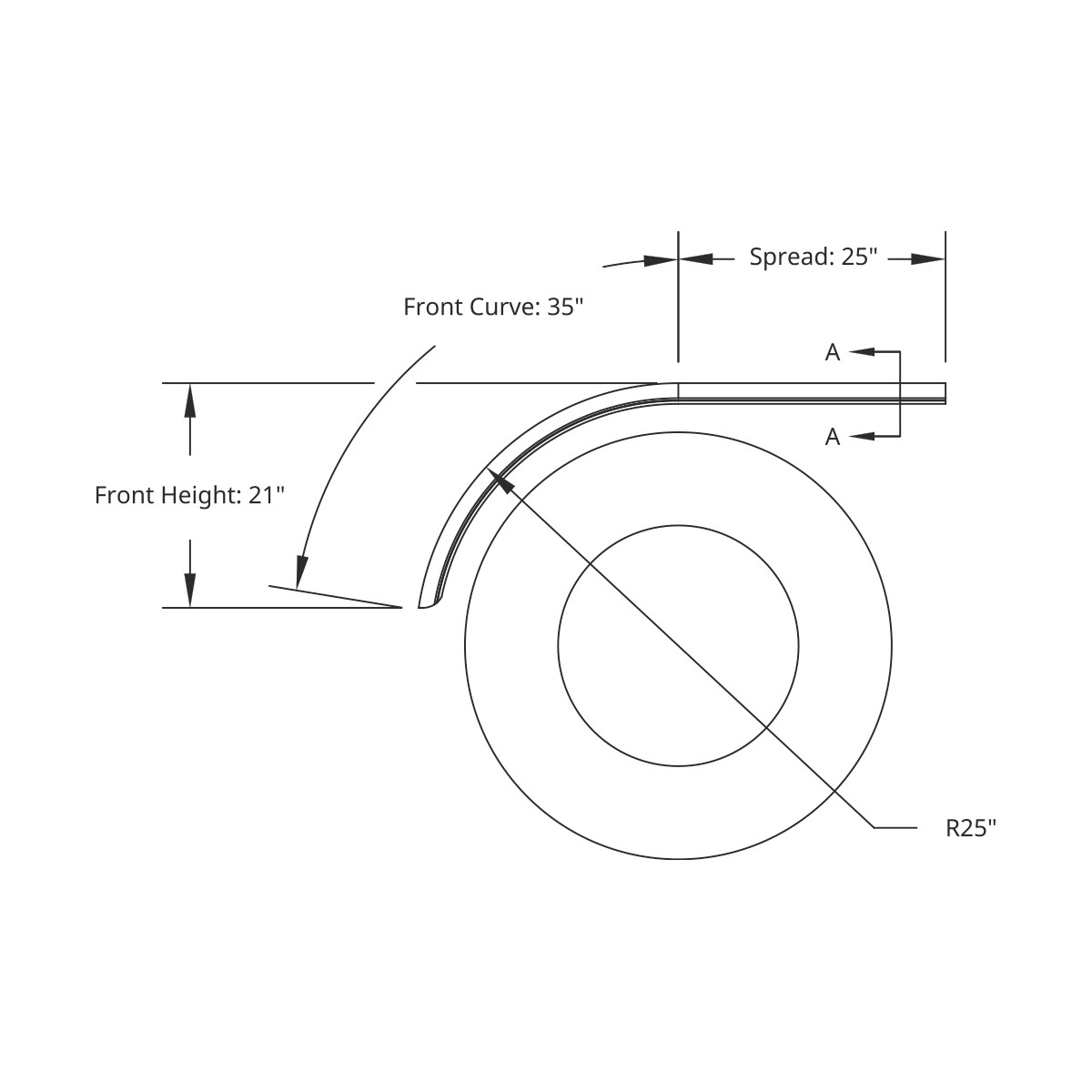 60" 430 Stainless Steel (16ga) Smooth Half Fender - SE Series (Pair)
