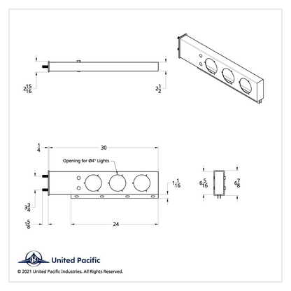 3-3/4" Bolt Pattern Stainless Spring Loaded Light Bar With 6X 4" Lights & Visors (Pair)