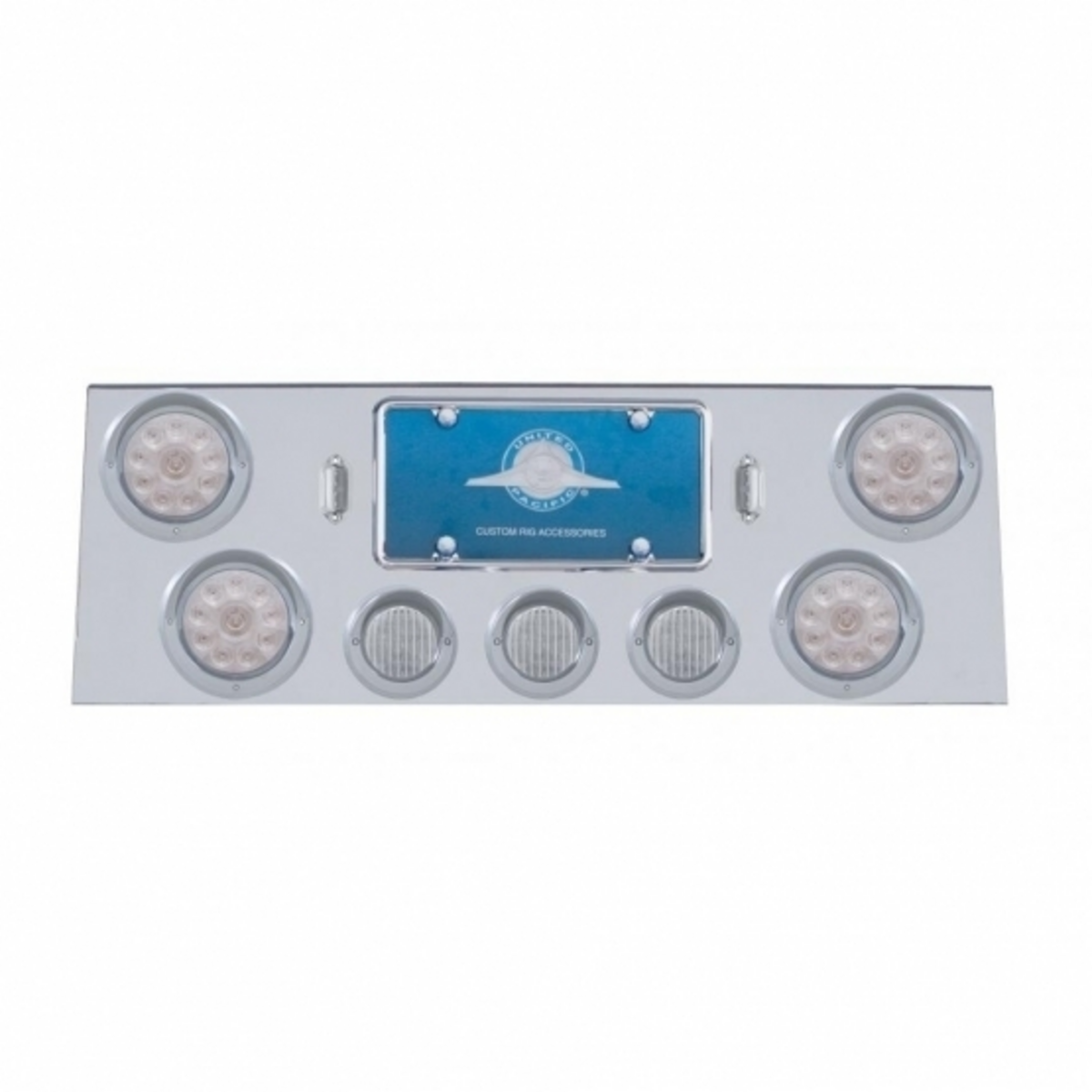SS Rear Center Panel With 4X 10 LED 4" Lights & 3X 13 LED 2.5" Lights & Visors -Red LED/Clear Lens