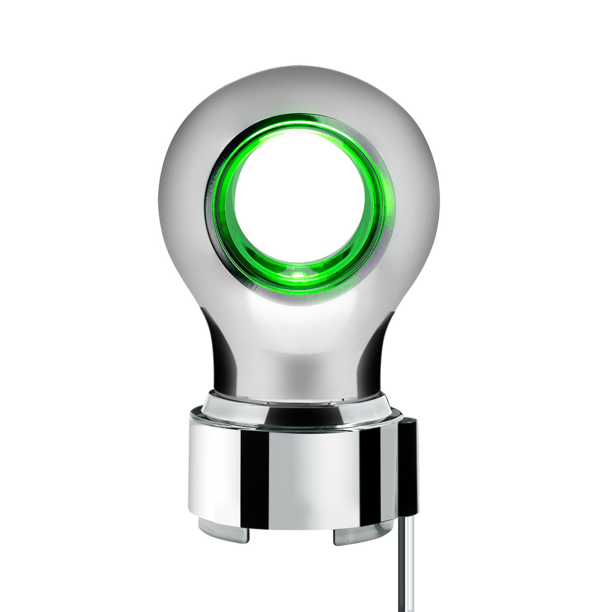 Thread-On Chrome Charlotte Gearshift Knob With LED 9/10 Speed Adapter-Green LED