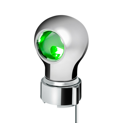 Thread-On Chrome Charlotte Gearshift Knob With LED 9/10 Speed Adapter-Green LED