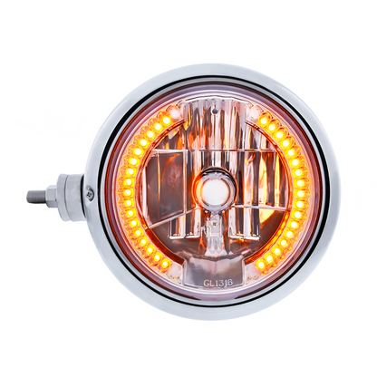 Chrome Guide 682-C Style Headlight Assembly W/Crystal Lens & 34 LEDs Position Light - L/H (Horizontal Mount)