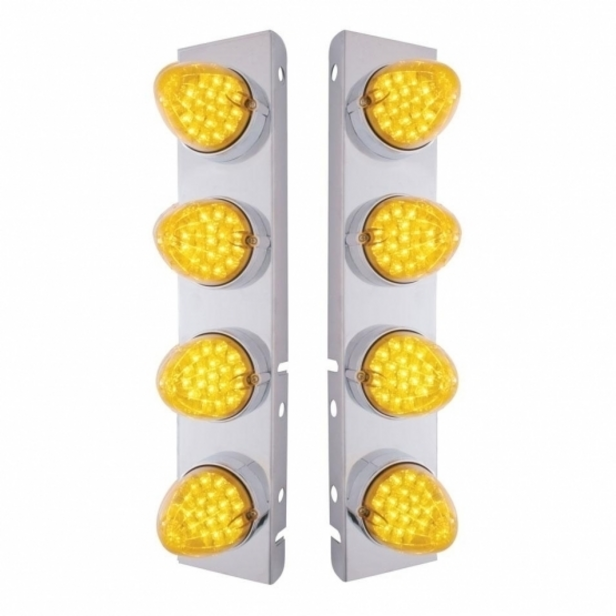 SS Front Air Cleaner Bracket With 8X 19 LED Reflector Lights & Bezels For Peterbilt-Amber LED & Lens