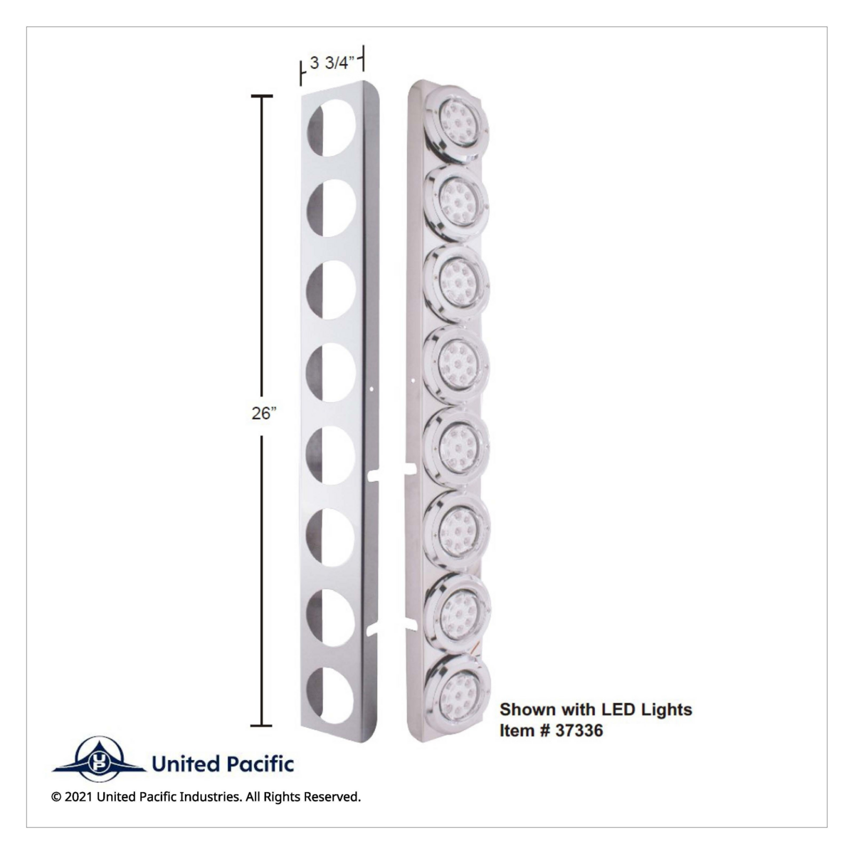 SS Rear Air Cleaner Bracket With 16X 9 LED 2" Reflector Lights For Peterbilt-Red LED/Clear Lens