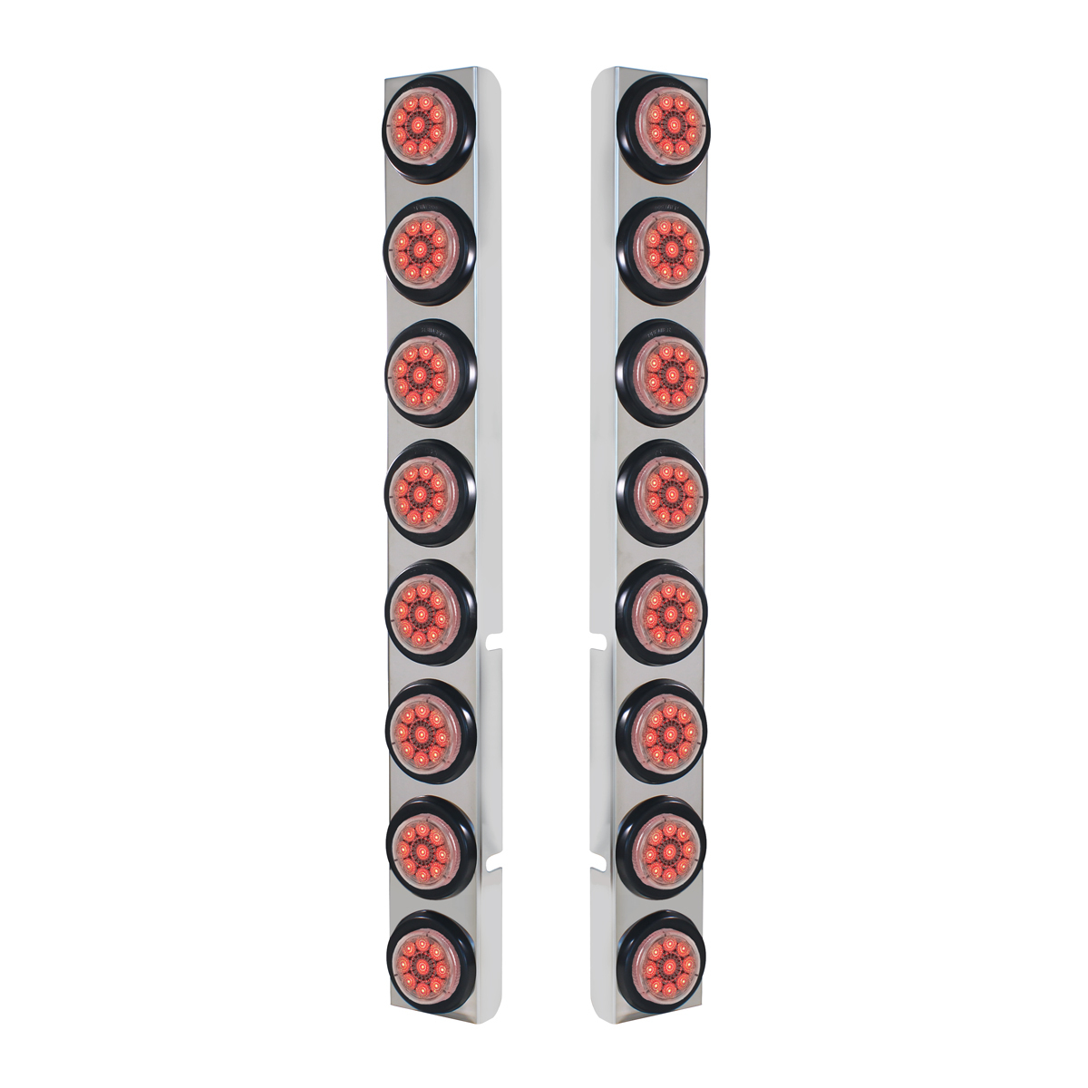 SS Rear Air Cleaner Bracket With 16X 9 LED 2" Reflector Lights For Peterbilt-Red LED/Clear Lens