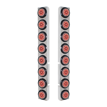 SS Rear Air Cleaner Bracket With 16X 9 LED 2" Reflector Lights For Peterbilt-Red LED/Clear Lens