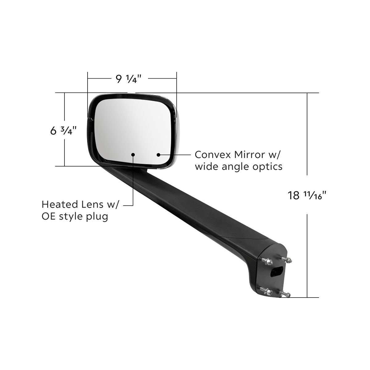 Hood Mirror Assembly W/ Sequential LED Lights For 2018-2026 Freightliner Cascadia - Heated/Driver