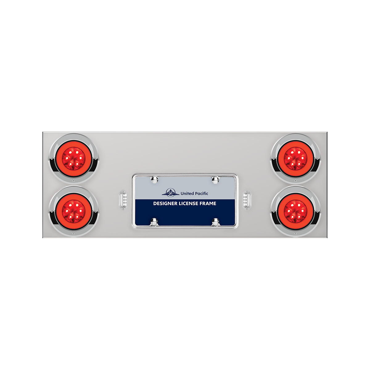 33-3/4" Stainless Rear Center Panel With Four 21 LED 4" GloLight & Visors - Red LED/Red Lens