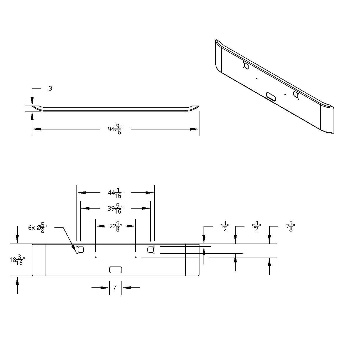 SS Clad Aluminum Bumper For 1982-2024 Kenworth W900 - Curved Ends