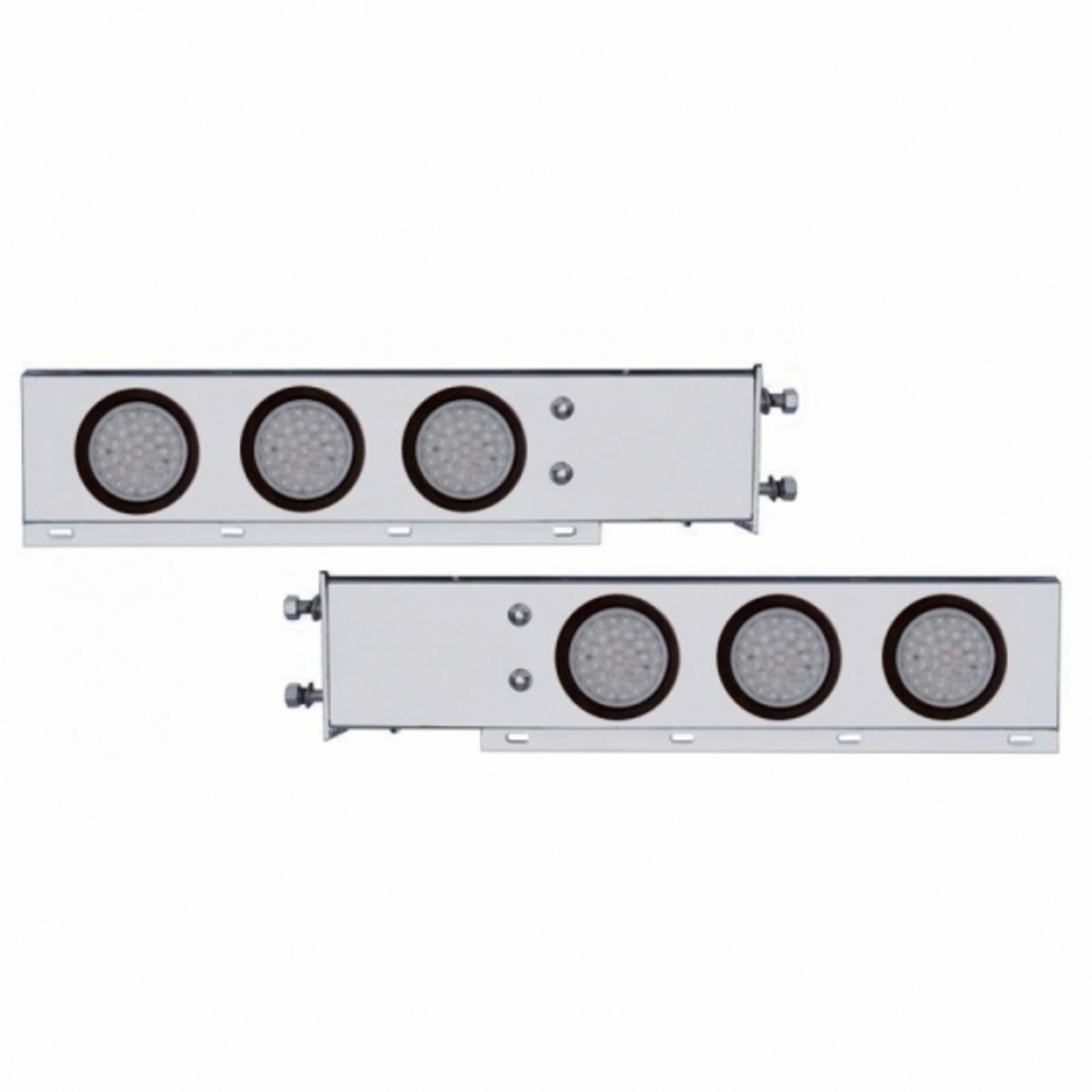 3-3/4" Bolt Pattern SS Spring Loaded Bar With 6X 36 LED 4" Lights -Red LED/Clear Lens (Pair)