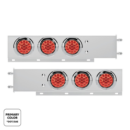 3-3/4" Bolt Pattern SS Spring Loaded Light Bar With 6X Double Fury 19 LED Lights & Visors-Red & Blue(Pair)