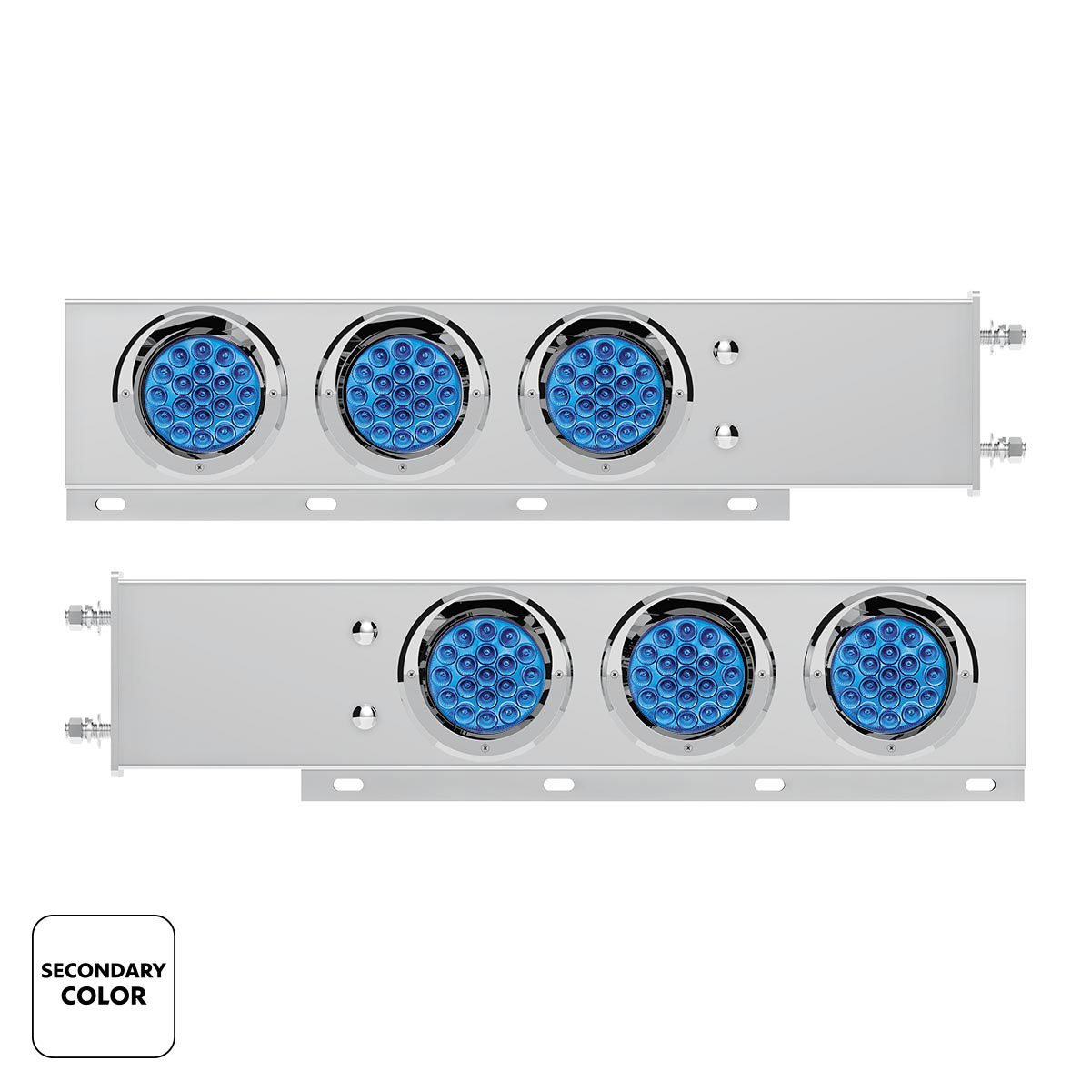 3-3/4" Bolt Pattern SS Spring Loaded Light Bar With 6X Double Fury 19 LED Lights & Visors-Red & Blue(Pair)