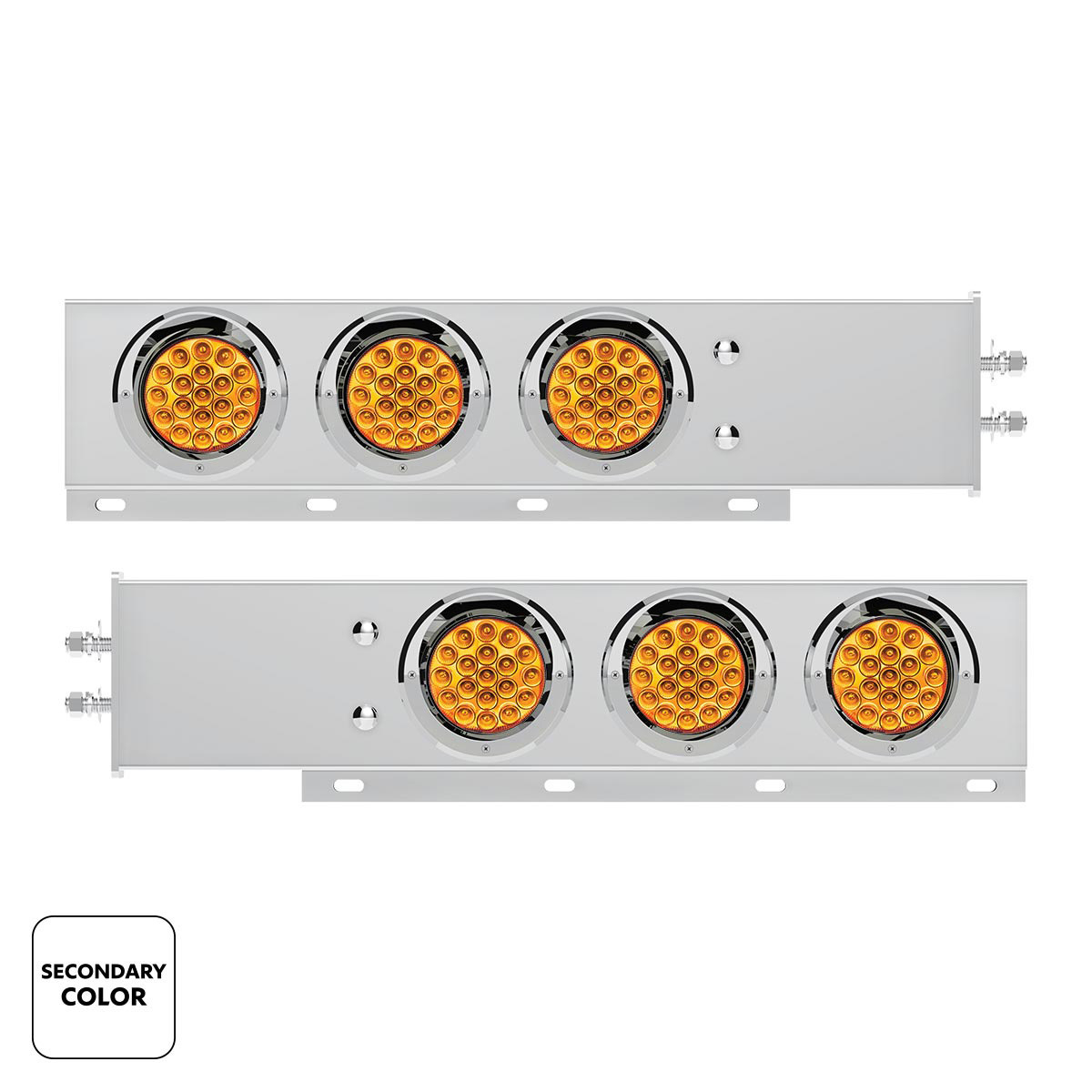 2" Bolt Pattern SS Spring Loaded Light Bar With 6X Double Fury 19 LED Lights & Visors-Red & Amber LED (Pair)