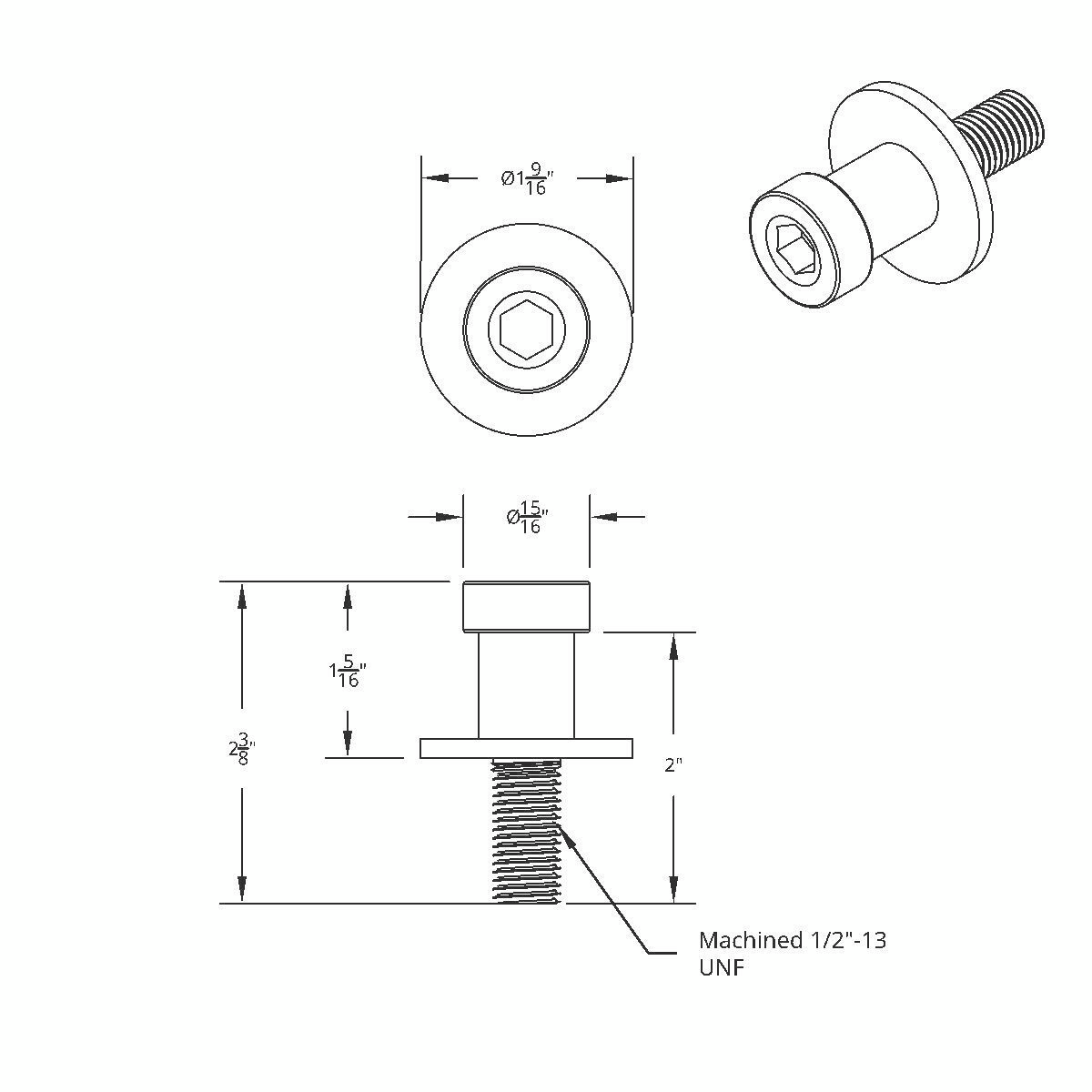 1/2"-13, 2" Long Door Striker Bolt For 1973-91 Chevy & GMC Truck
