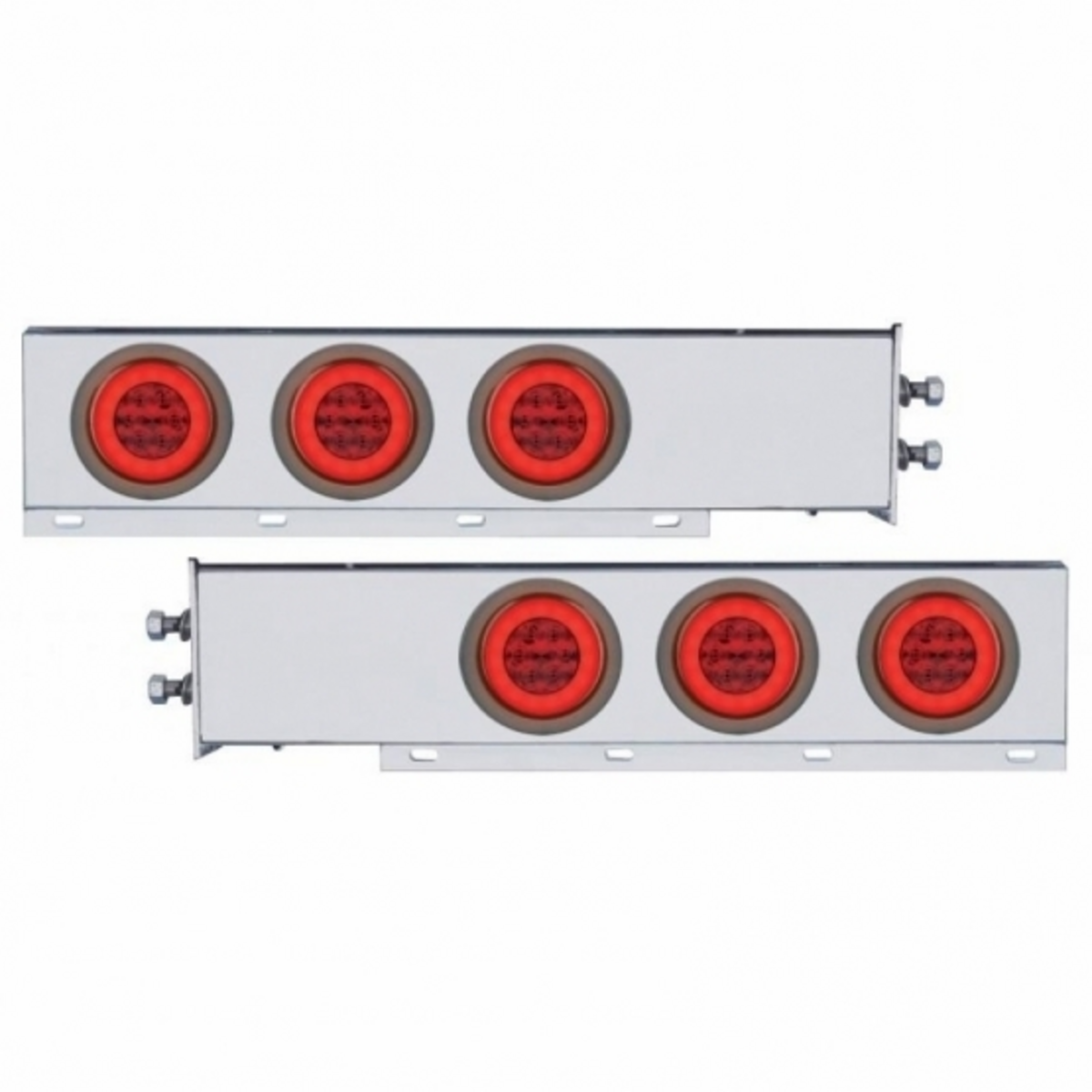 2" Bolt Pattern SS Spring Loaded Bar With 6X 21 LED 4" GloLight -Red LED & Lens (Pair)