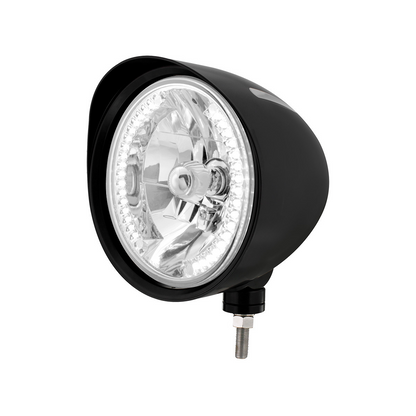 Black "Billet" Style Groove Headlight With Visor H4 Bulb With 34 White LED