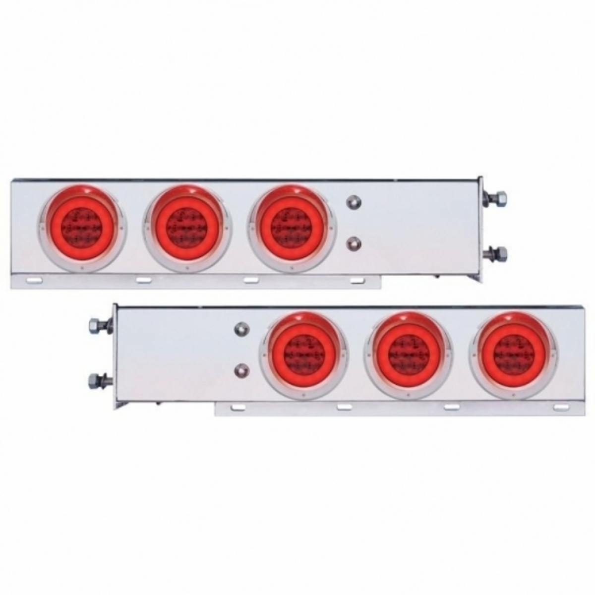 3-3/4" Bolt Pattern SS Spring Loaded Bar With 6X 21 LED 4" GloLight & Visors -Red LED & Lens (Pair)