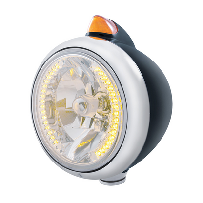 Black Guide 682-C Headlight H4 With 34 Amber LED & Original Style LED Signal-Amber Lens