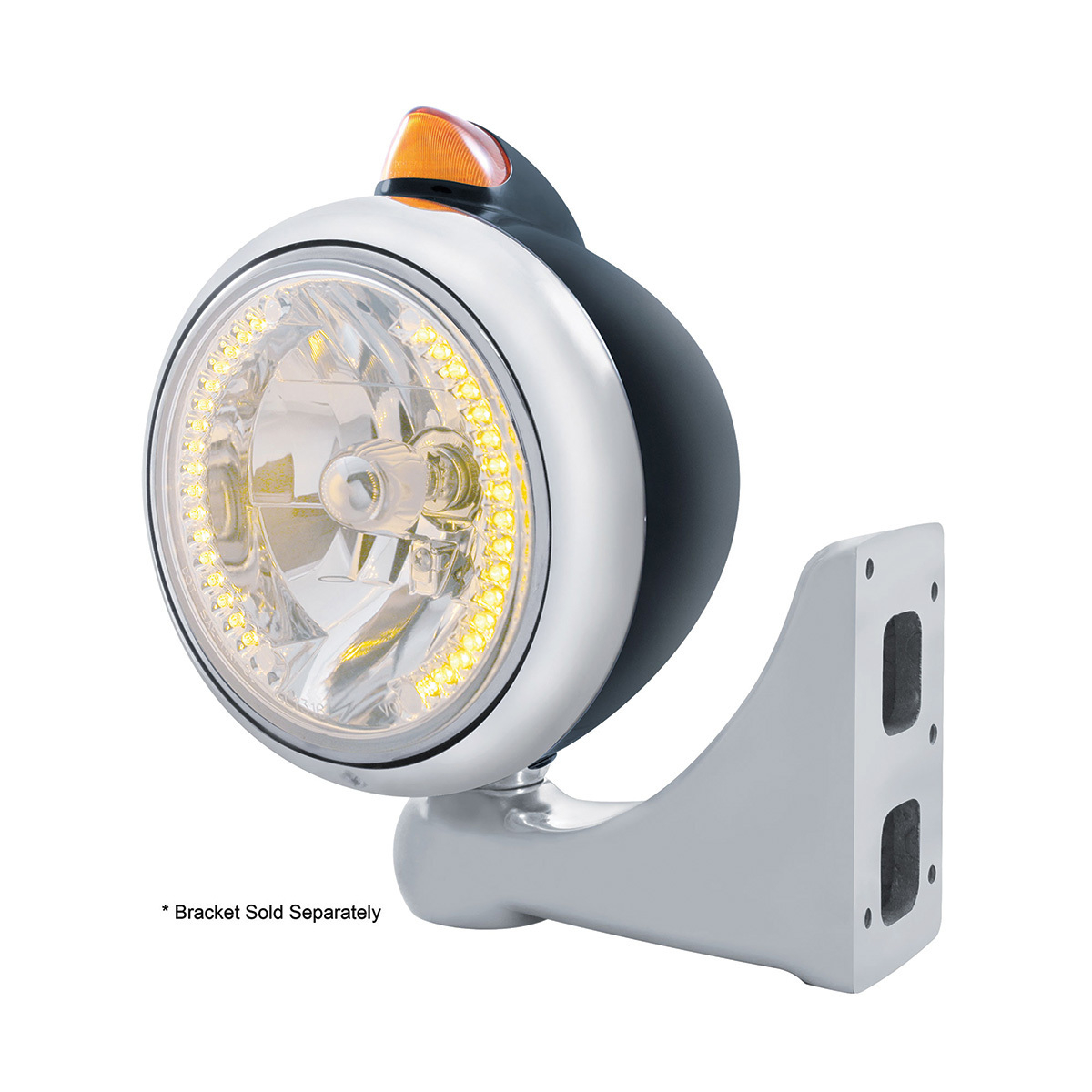 Black Guide 682-C Headlight H4 With 34 Amber LED & Original Style LED Signal-Amber Lens