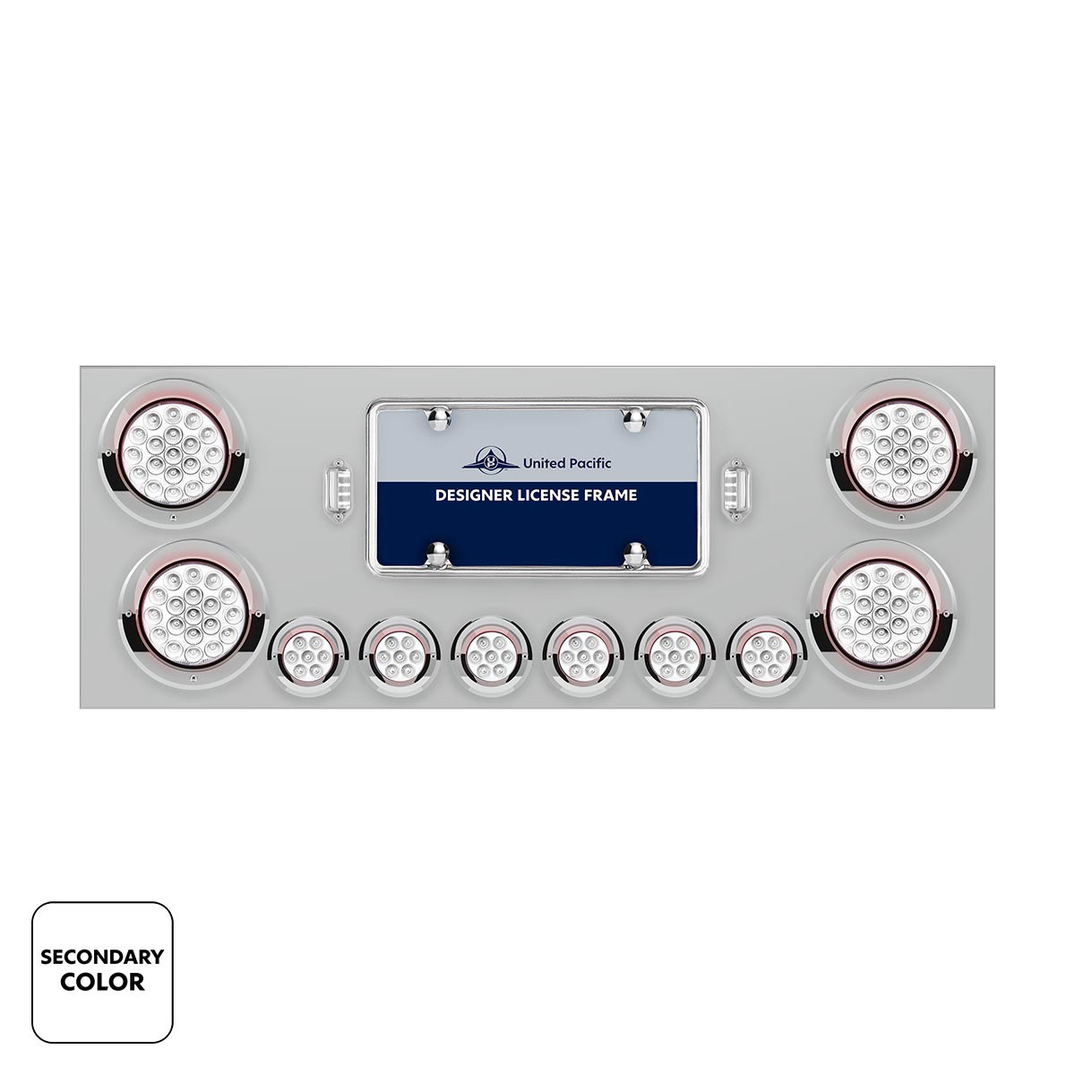 SS Rear Center Panel With 4X 19 LED 4" & 6X 7 LED 2" Double Fury Lights & Visors-Red & White LED