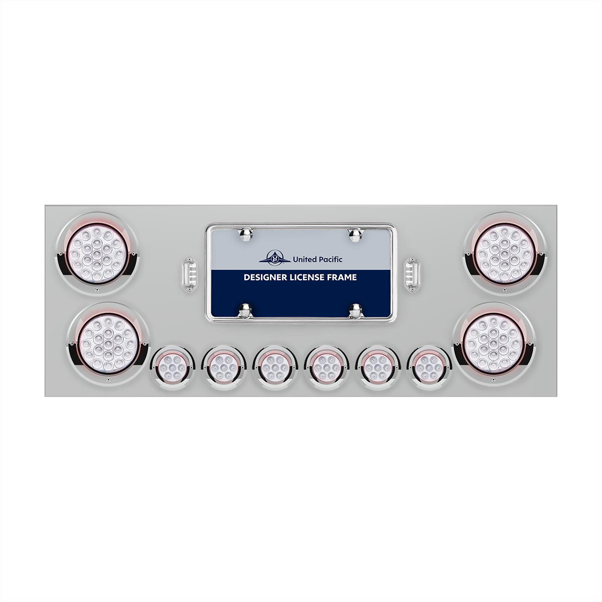 SS Rear Center Panel With 4X 19 LED 4" & 6X 7 LED 2" Double Fury Lights & Visors-Red & White LED
