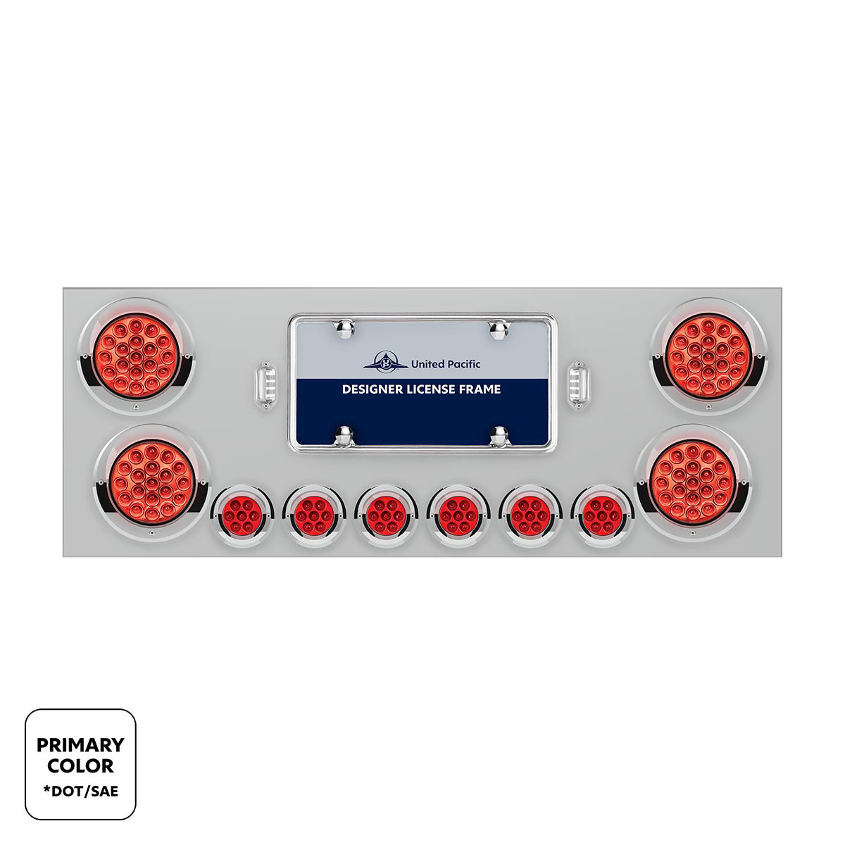 SS Rear Center Panel With 4X 19 LED 4" & 6X 7 LED 2" Double Fury Lights & Visors-Red & White LED