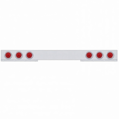 Chrome 1 Piece Rear Light Bar With Six 10 LED 4" Lights & Bezels - Red LED/Red Lens