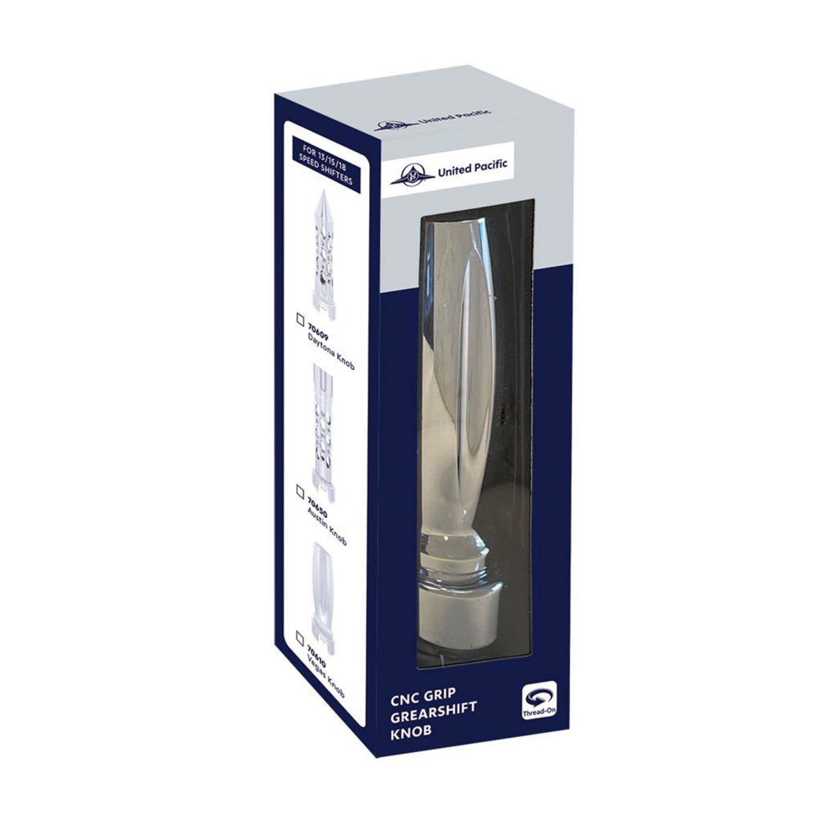 M30X3.5 Thread-On Vegas Gearshift Knob With 13/15/18 Speed Adapter - Chrome/Vertical