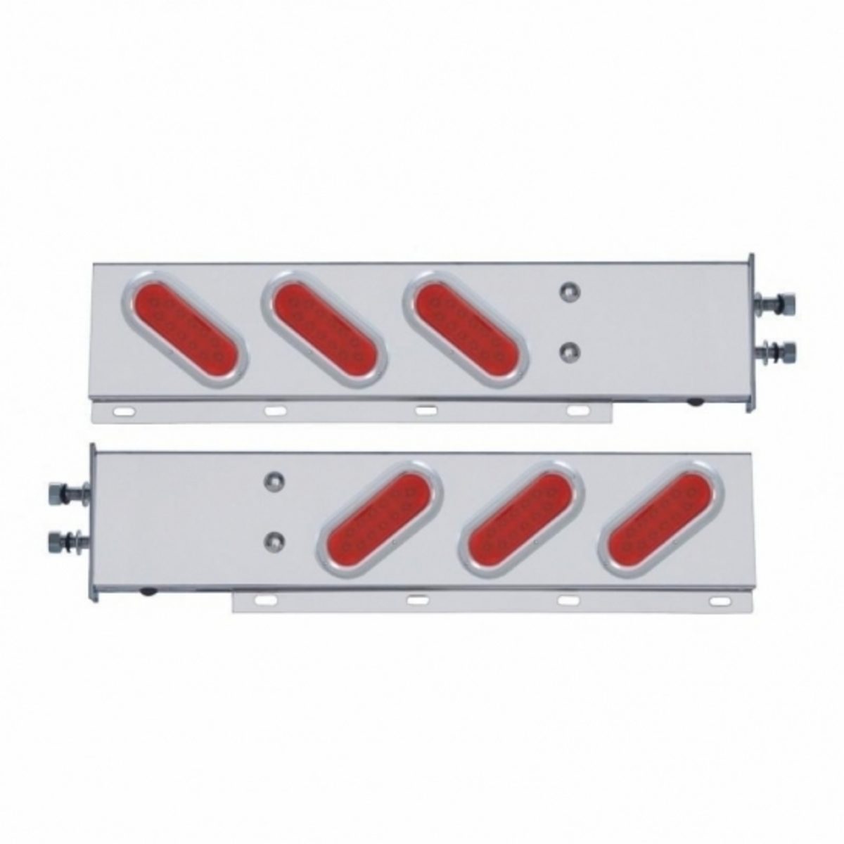 2.5" Bolt Pattern SS Spring Loaded Bar With 6 Oval 12 LED Lights & Bezel -Red LED & Lens (Pair)