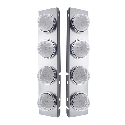 SS Front Air Cleaner Bracket With 8X 17 LED Watermelon Lights & SS Bezels For Peterbilt -Amber LED/Clear Lens (Pair)