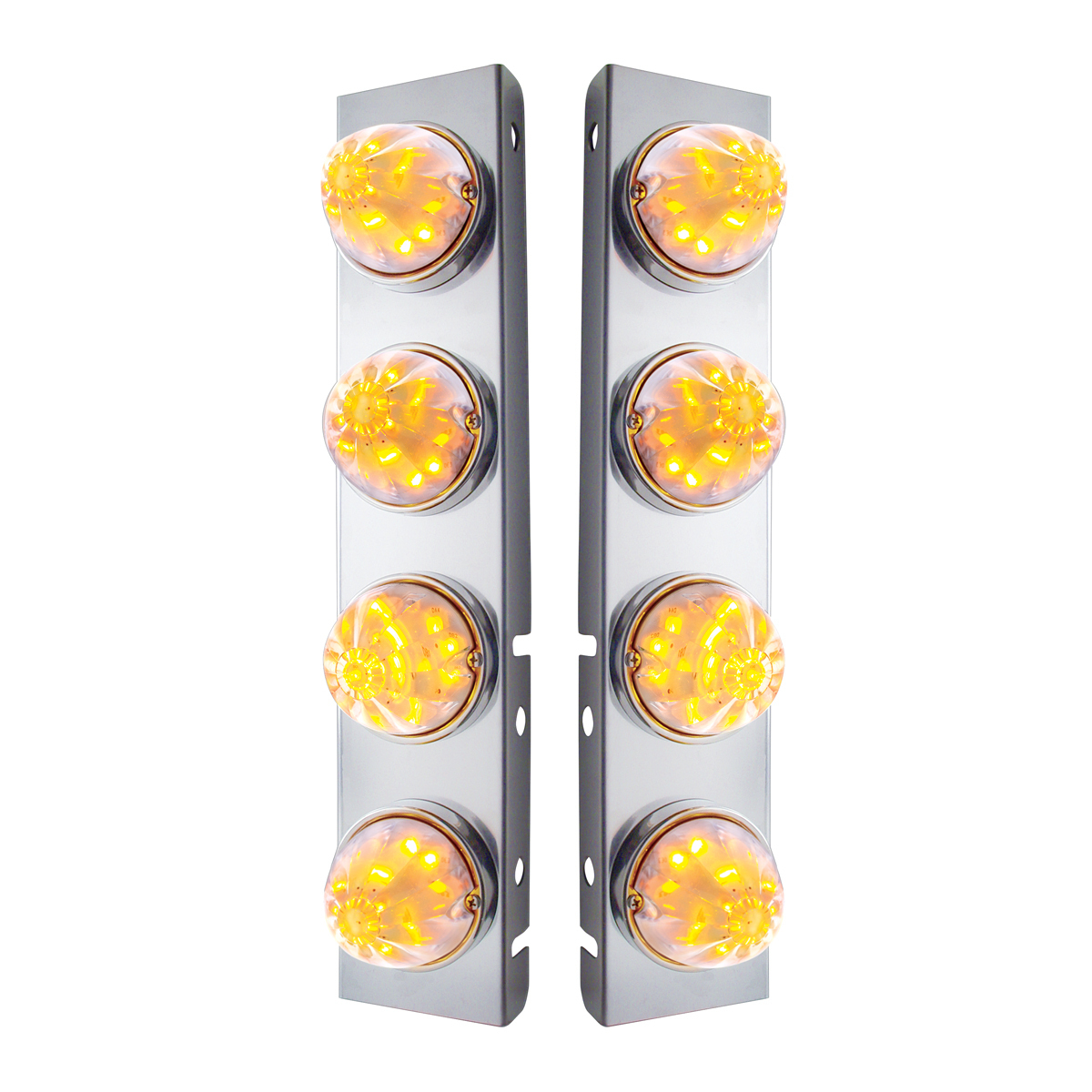 SS Front Air Cleaner Bracket With 8X 17 LED Watermelon Lights & SS Bezels For Peterbilt -Amber LED/Clear Lens (Pair)