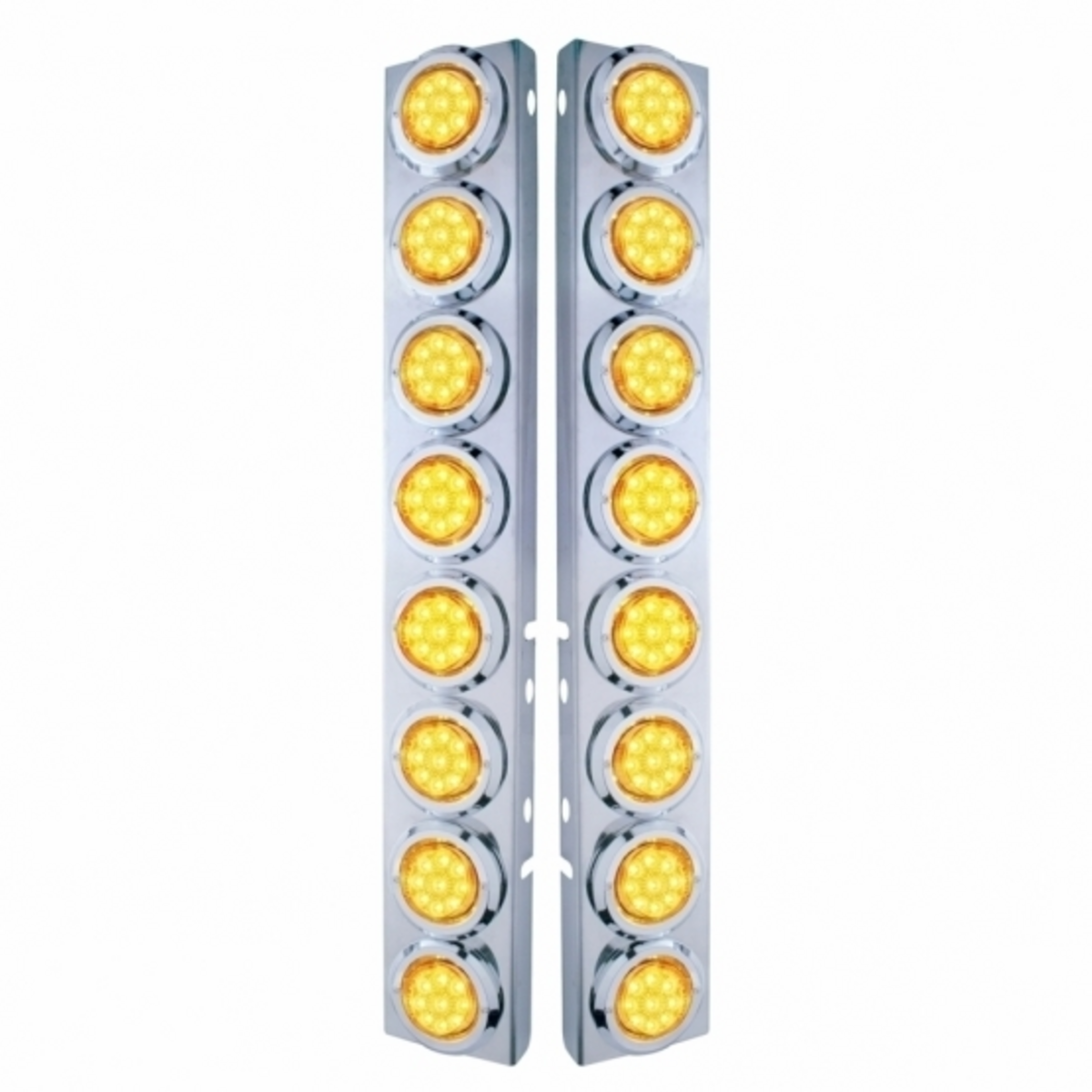 SS Front Air Cleaner Bracket With 16X 9 LED 2" Reflector Lights & Bezels For Peterbilt-Amber LED & Lens
