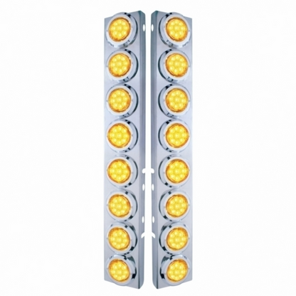 SS Front Air Cleaner Bracket With 16X 9 LED 2" Reflector Lights & Bezels For Peterbilt-Amber LED & Lens