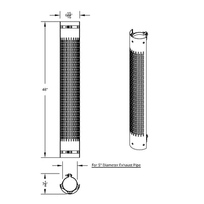 48" Tall 180 Degree Stainless Exhaust Muffler Shield For 5" Diameter Exhaust - Vertical Slot