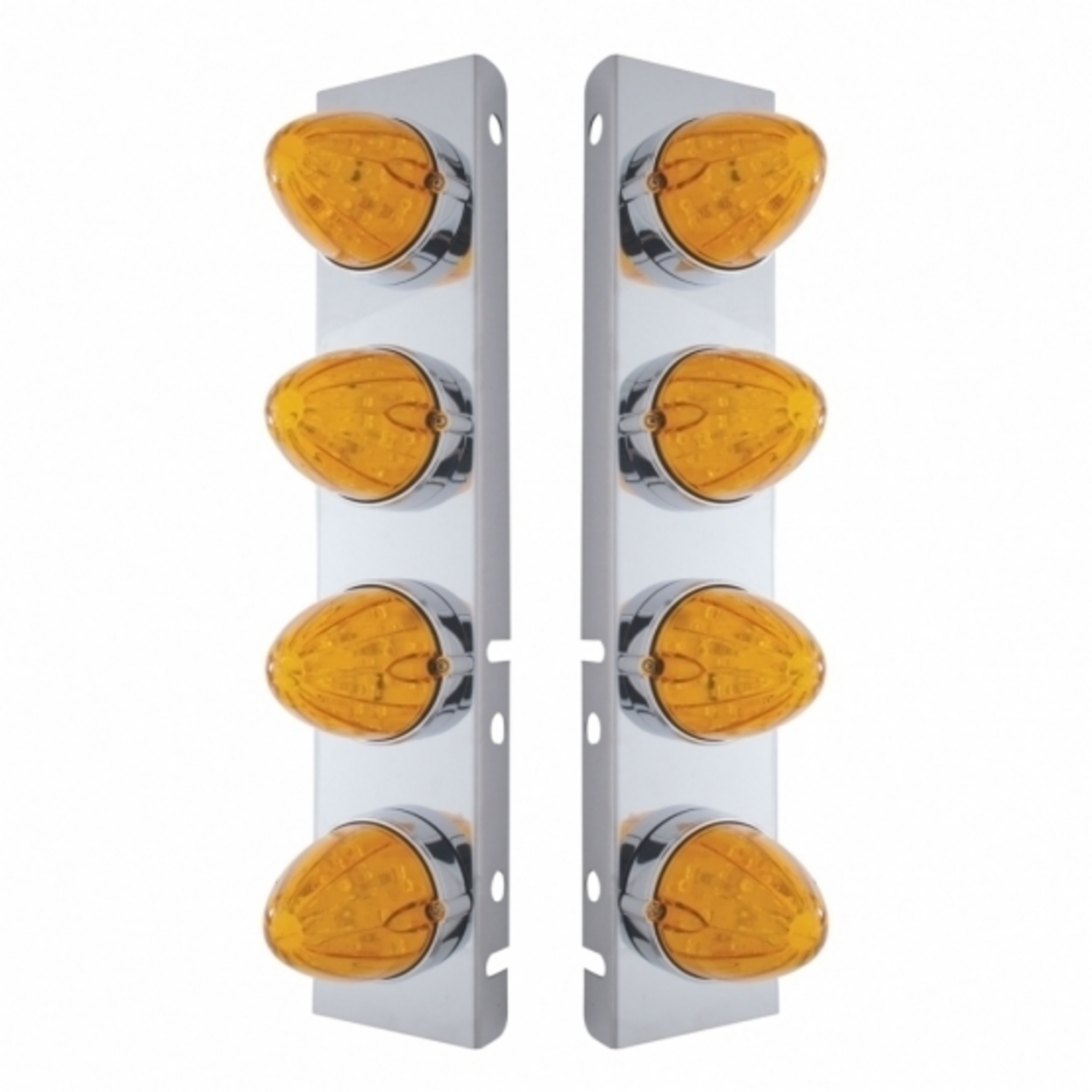 SS Front Air Cleaner Bracket With 8X 19 LED Watermelon Lights & Bezels For Peterbilt-Amber LED & Lens