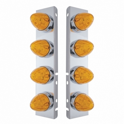 SS Front Air Cleaner Bracket With 8X 19 LED Watermelon Lights & Bezels For Peterbilt-Amber LED & Lens