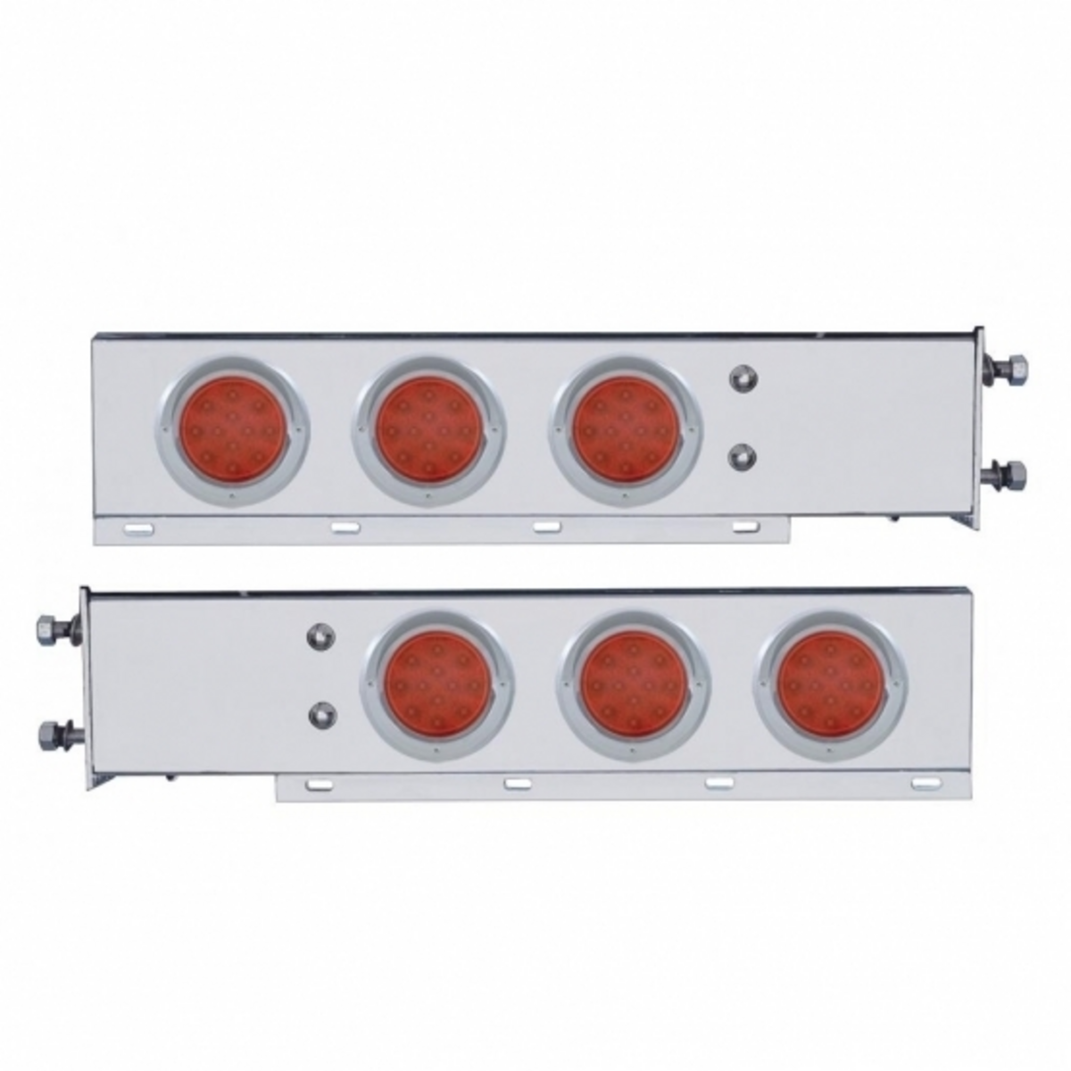 3-3/4" Bolt Pattern Chrome Spring Loaded Light Bar With 6X 12 Red LED 4" Reflector Light - Red Lens (Pair)