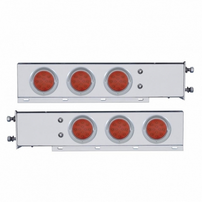 3-3/4" Bolt Pattern Chrome Spring Loaded Light Bar With 6X 12 Red LED 4" Reflector Light - Red Lens (Pair)