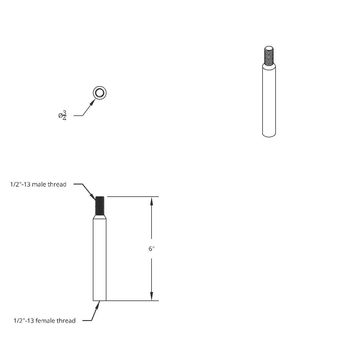 6" Shifter Shaft Extension - Matte Black
