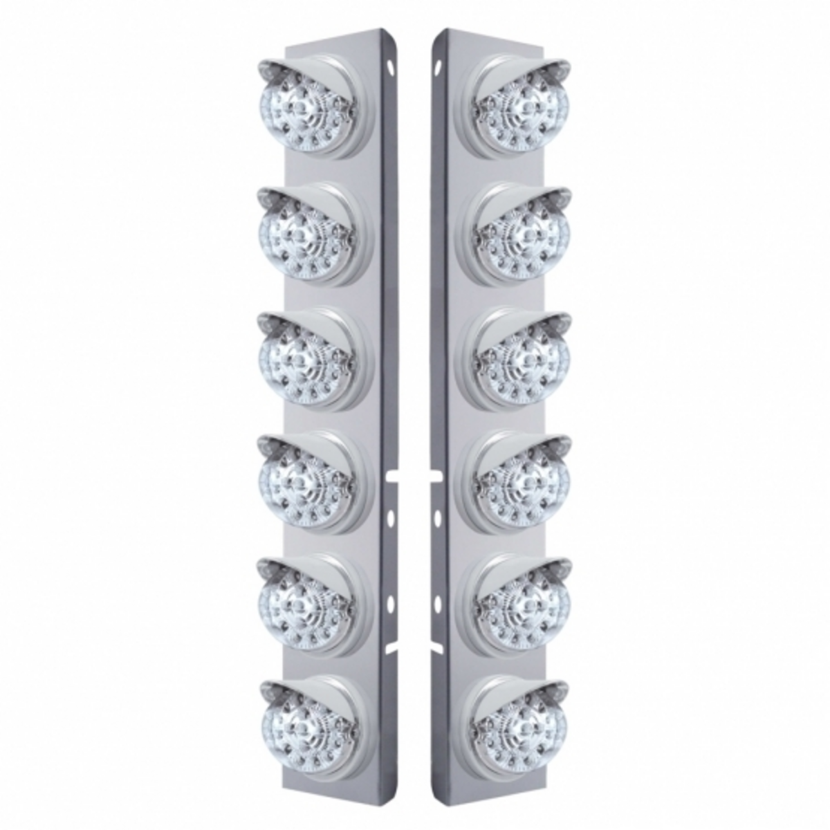 SS Front Air Cleaner Bracket With 12X 17 LED Reflector Lights & Visors For Peterbilt-Amber LED/Clear Lens