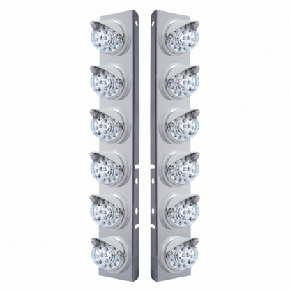 SS Front Air Cleaner Bracket With 12X 17 LED Reflector Lights & Visors For Peterbilt-Amber LED/Clear Lens