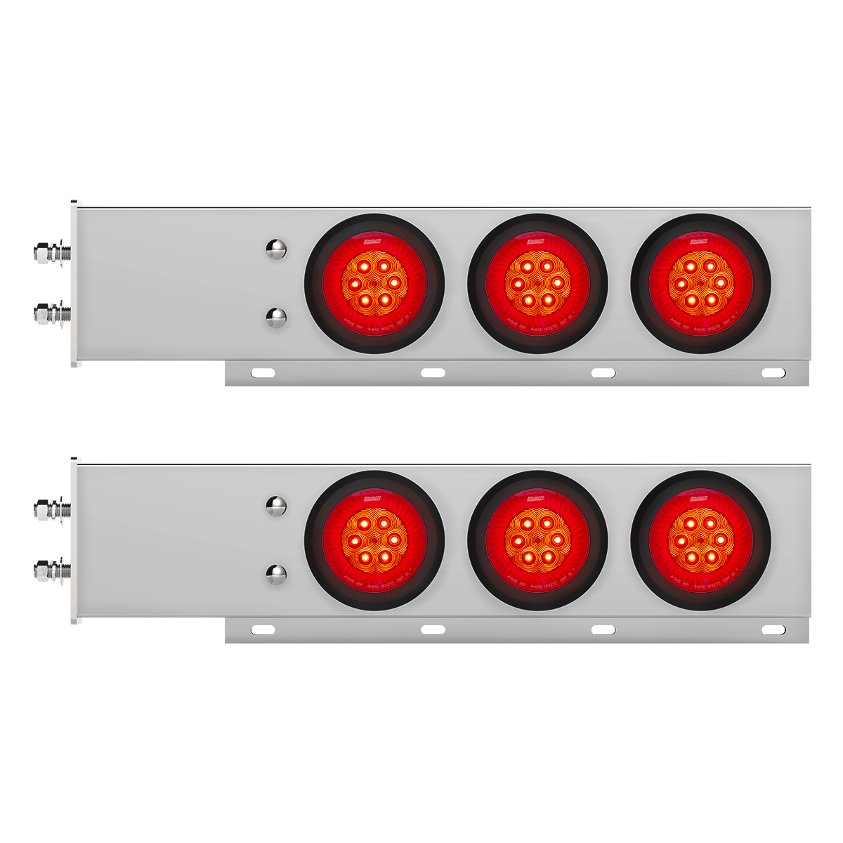 2.5" Bolt Pattern Chrome Spring Loaded Bar W/6X 4" 16 LED Turbine Lights - Red LED/Red Lens (Pair)