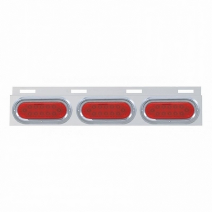 Stainless Top Mud Flap Plate With Three 12 LED Lights & Visor - Red LED/Red Lens (Each)