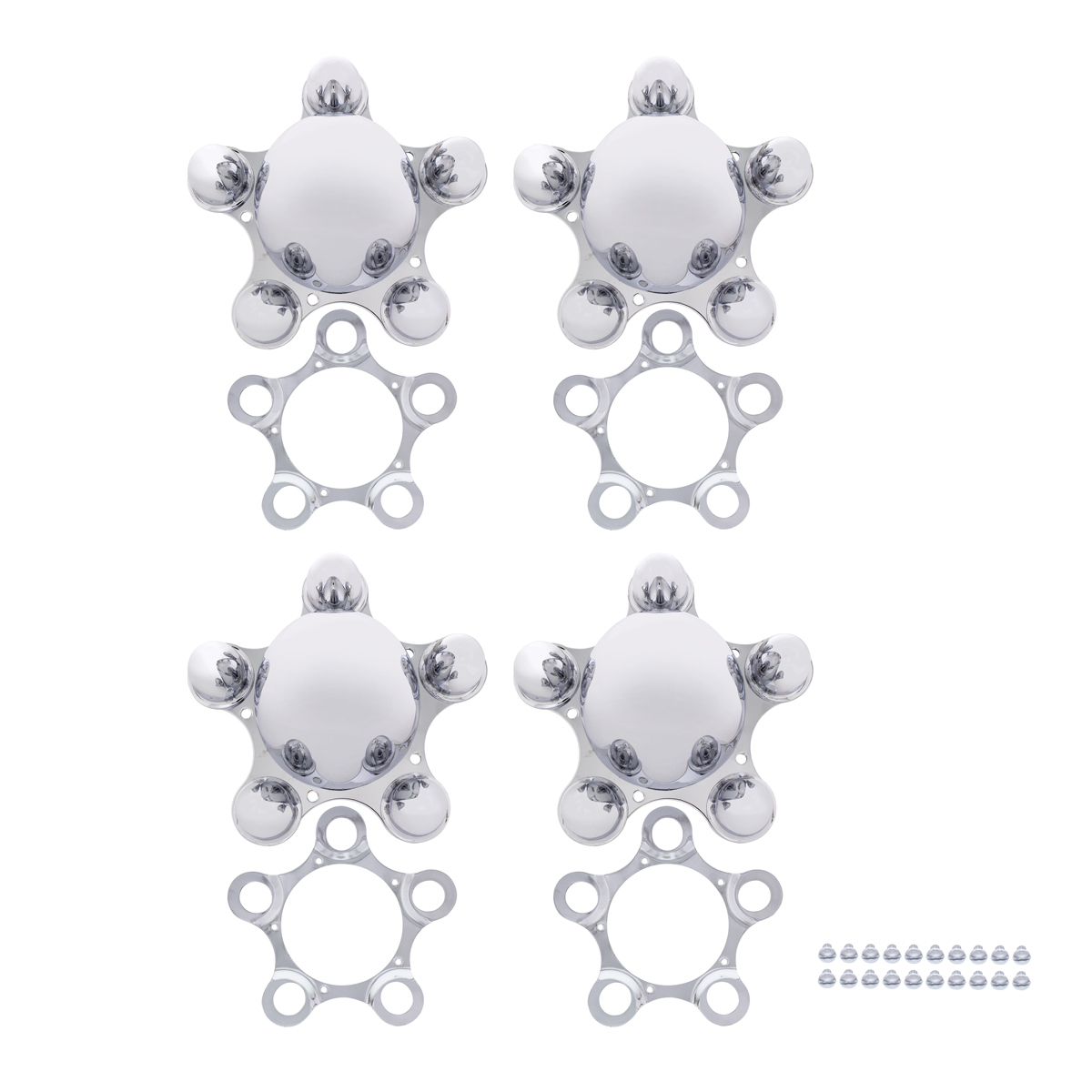 Chrome 5 on 4-3/4" Vintage Spider Wheel Hub Cover Set