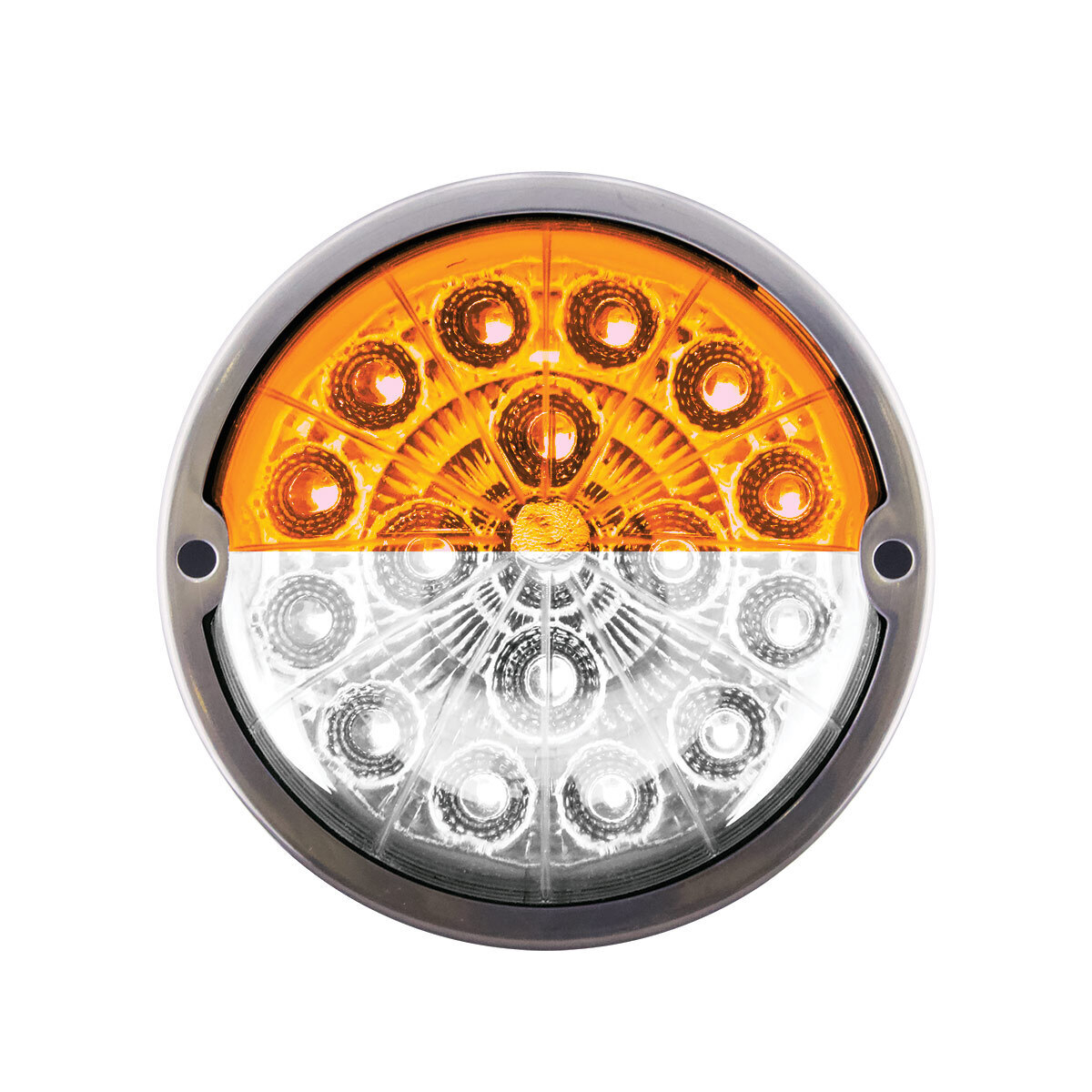 17 LED Watermelon Dual Function Double Fury Light Flush Mount Kit With Low Profile SS Bezel-Amber & White LED