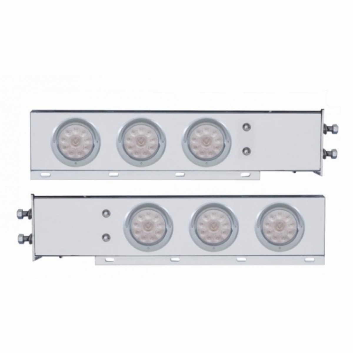 2.5" Bolt Pattern Chrome Spring Loaded Bar W/6X 4" 10 LED Lights & Visors -Red LED/Clear Lens (Pair)