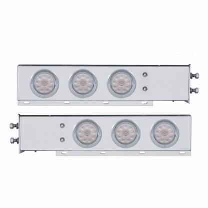 2.5" Bolt Pattern Chrome Spring Loaded Bar W/6X 4" 10 LED Lights & Visors -Red LED/Clear Lens (Pair)